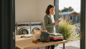 Long-term traveller using an eSIM while staying at a holiday park in New Zealand