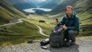 Tourist checking mobile coverage in New Zealand while travelling with an eSIM