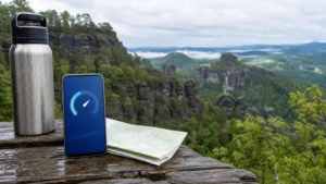 Mobile data planning at a Bohemian Switzerland viewpoint.