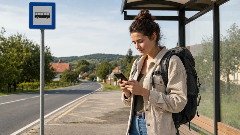 Backpacker checking mobile data usage on a smartphone in Hungary