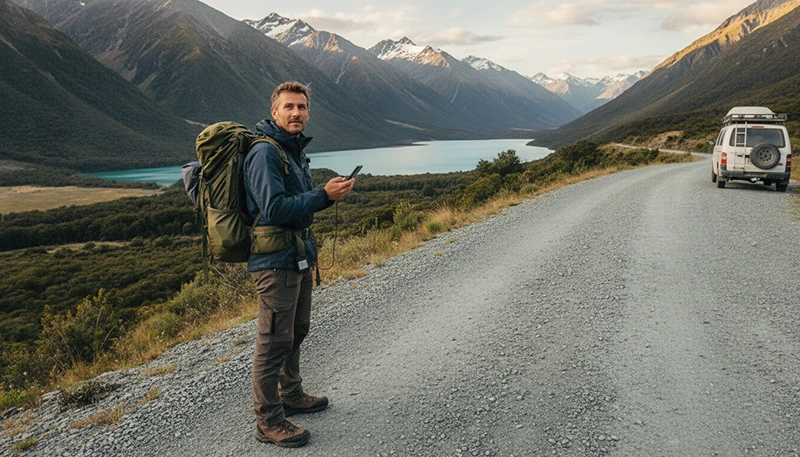 Mobile data in remote New Zealand for tourists using an eSIM during outdoor travel