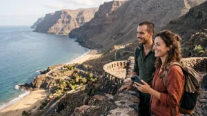 Mobile internet in Canary Islands for tourists using eSIM data while exploring Tenerife, Gran Canaria and volcanic landscapes