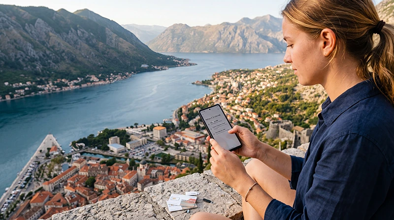 Traveler installing a Montenegro eSIM on an Android phone before traveling