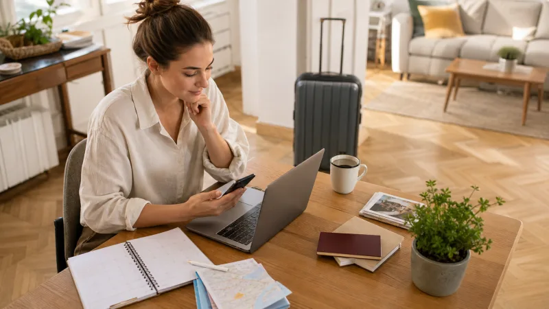 Long-stay traveller reviewing monthly mobile data in Austria