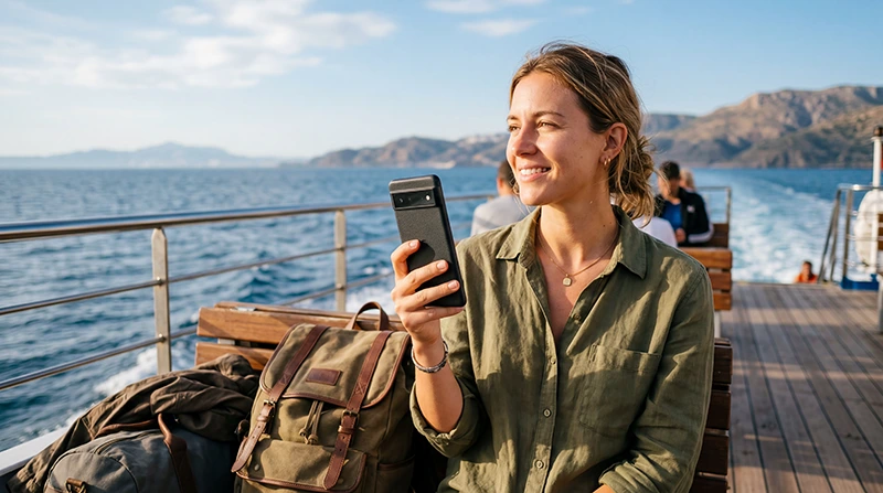 Traveler using eSIM for Morocco and Spain trip
