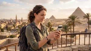 Tourist fixing no internet issue with an Egypt eSIM