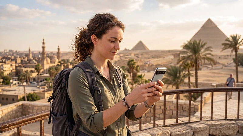 Tourist fixing no internet issue with an Egypt eSIM