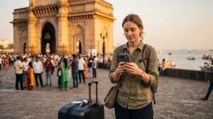 Traveler fixing an India eSIM with no internet connection