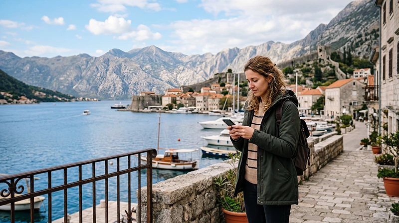 Traveler configuring APN settings for a Montenegro eSIM
