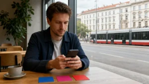 Traveller comparing three Czech mobile network options in Brno.