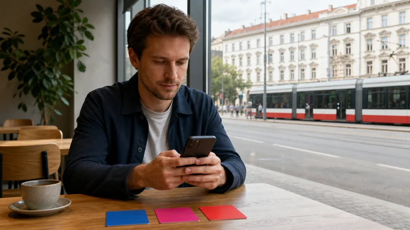 Traveller comparing three Czech mobile network options in Brno.