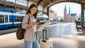 Traveller planning a connected multi-stop journey across Poland.