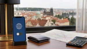 Roaming controls and travel budget planning in Prague.