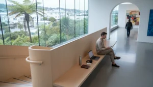 Remote worker using mobile internet and a laptop while travelling through New Zealand
