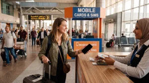 Tourist buying a SIM card at Cairo International Airport