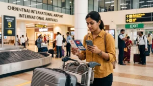Traveler buying a SIM card at Chennai Airport after arriving in India
