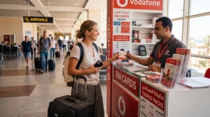 Tourist buying a SIM card at Hurghada International Airport