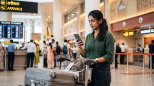 Traveler buying a SIM card at Mumbai Airport after arriving in India