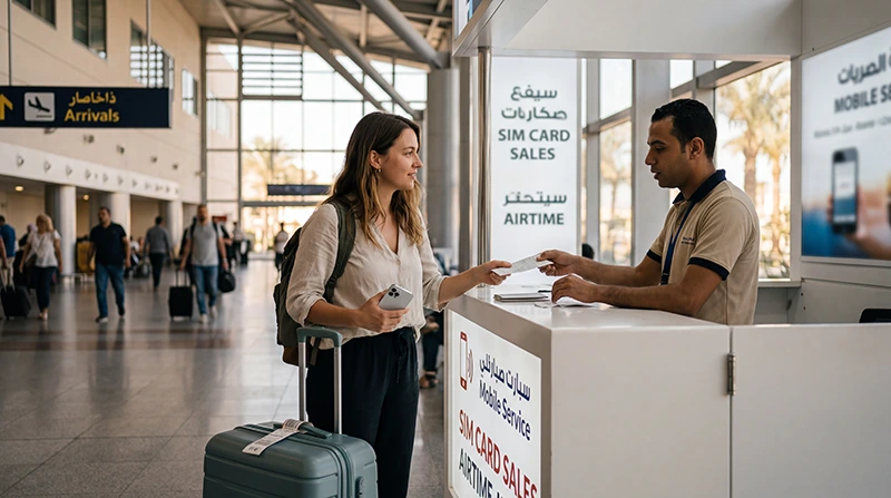 Tourist buying a SIM card at Sharm El Sheikh International Airport