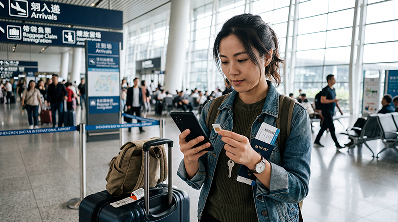 Tourist buying a SIM card at Shenzhen Bao'an International Airport