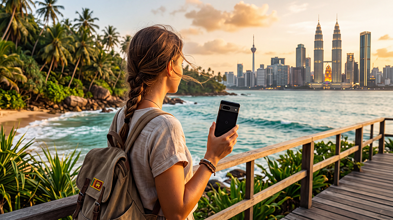 Traveler using one eSIM while visiting Sri Lanka and Malaysia