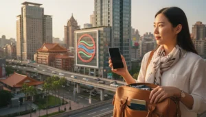 Traveller setting up a Taiwan eSIM on an Android phone before a trip