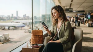 Traveller checking mobile roaming settings before a trip to Taiwan