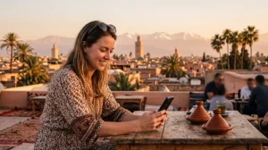 Tourist using unlimited data eSIM while traveling in Morocco