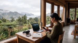 Traveller comparing unlimited data eSIM options for remote work and travel in New Zealand