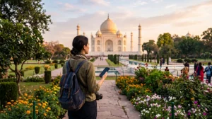 Traveler using unlimited mobile data in India with a travel eSIM