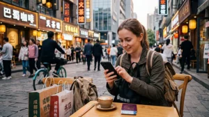 International traveler using WeChat while visiting China