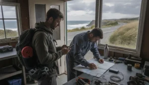 Traveller troubleshooting a slow eSIM connection during a coastal journey in New Zealand