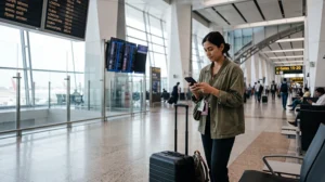 International traveler connecting to free WiFi at Delhi Airport