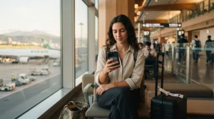 Traveller connecting to WiFi at Taipei airport after arrival