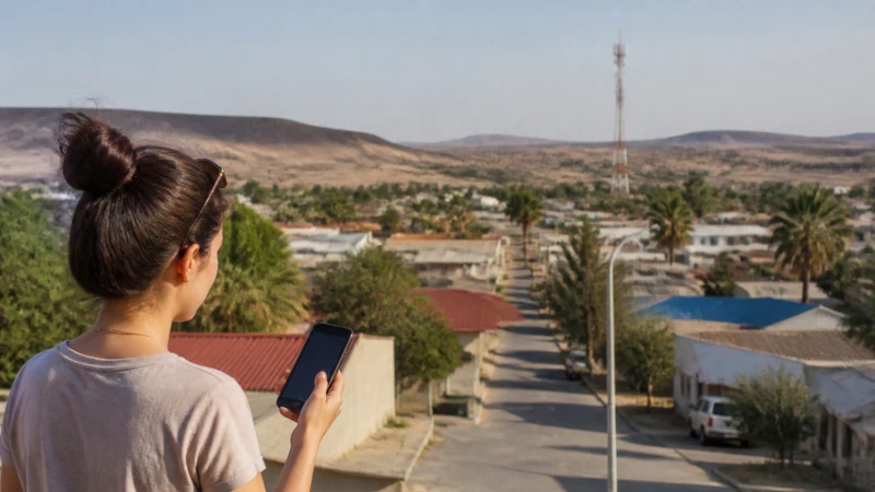 Traveller using a smartphone in Namibia while using 3G in Namibia