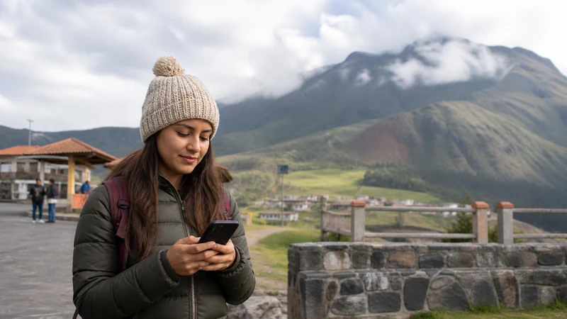 Traveller using a smartphone in Ecuador for 4g ecuador tourists