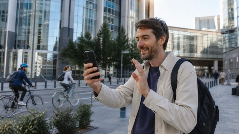 Traveller using a smartphone during a trip in Belgium