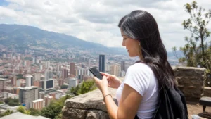 Traveller using a smartphone in Colombia for can visitors use 5g in colombia?