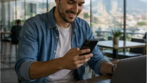Traveller using a smartphone in Guatemala for 5g guatemala tourists
