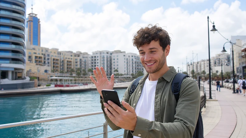 Traveller using a smartphone in Malta while using 5G in Malta