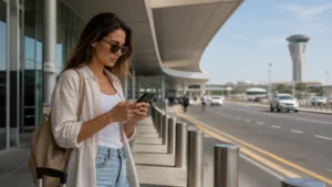 Traveller using a smartphone in Bahrain for activate esim bahrain