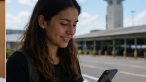 Traveller using a smartphone in El Salvador while researching how to activate your el salvador esim