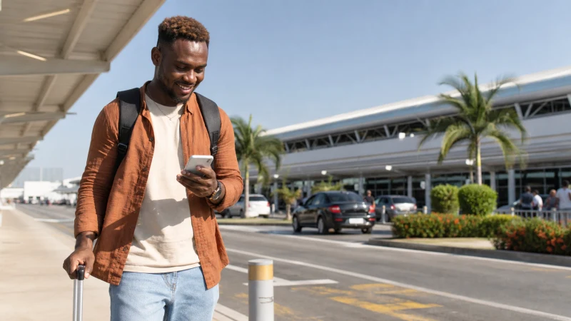 Traveller activating an eSIM after arriving at Kotoka airport