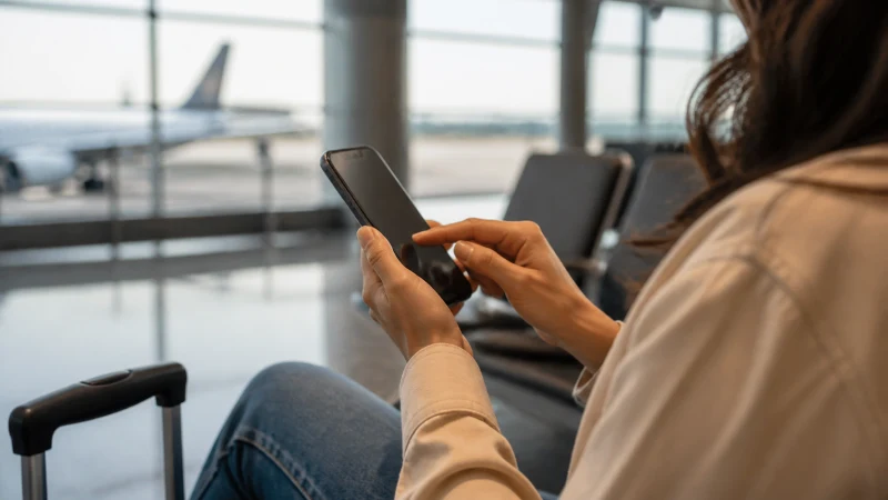 Traveller using a smartphone in Jamaica while activating a Jamaica eSIM