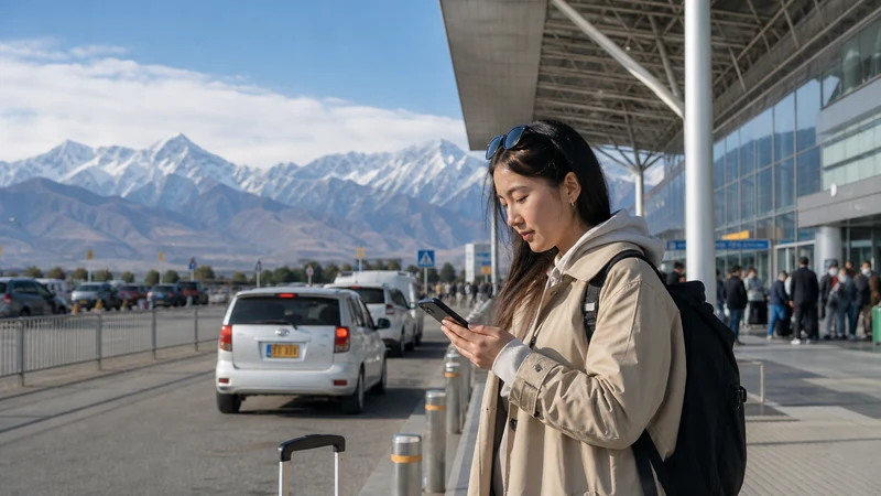 Traveller using a smartphone in Kyrgyzstan for activate esim kyrgyzstan