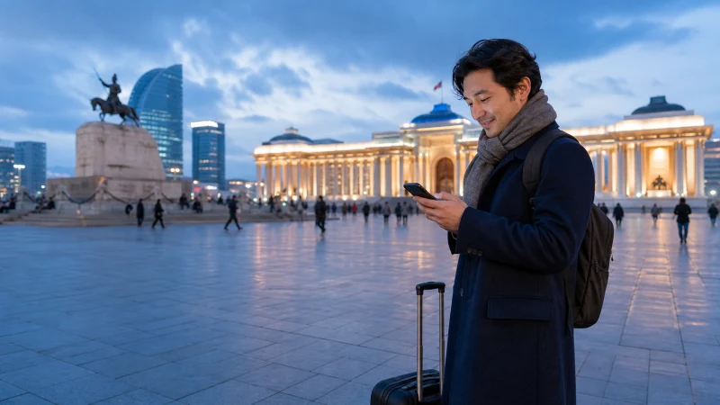 Traveller using a smartphone in Mongolia for activate esim mongolia