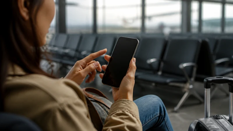 Traveller using a smartphone in Namibia while activating a Namibia eSIM