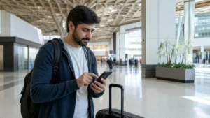 Arriving traveller activating an eSIM at Islamabad Airport