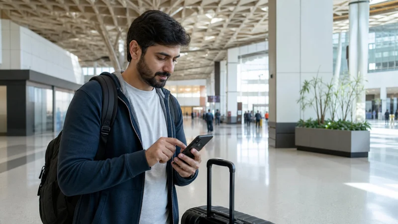 Arriving traveller activating an eSIM at Islamabad Airport