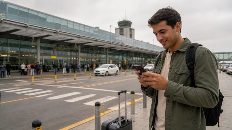 Traveller using a smartphone in Peru for activate esim peru